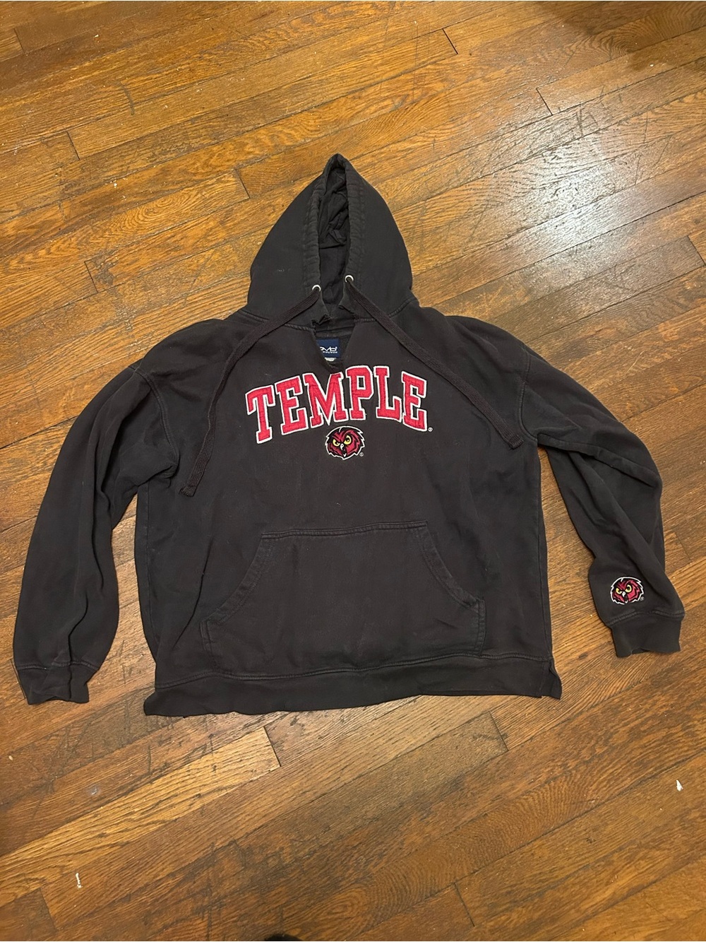 Temple University Black Pullover Hoodie with Red Logo
